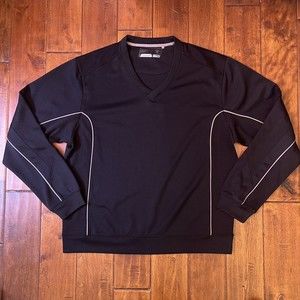 Cutter & Buck V Neck Activewear Long Sleeve DryTec Sz L Black Moisture Wicking